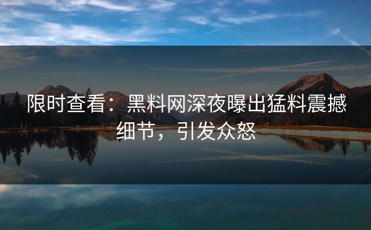 限时查看：黑料网深夜曝出猛料震撼细节，引发众怒