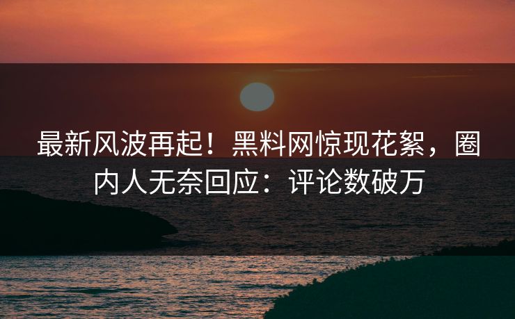 最新风波再起！黑料网惊现花絮，圈内人无奈回应：评论数破万