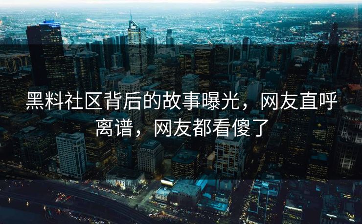 黑料社区背后的故事曝光,网友直呼离谱,网友都看傻了