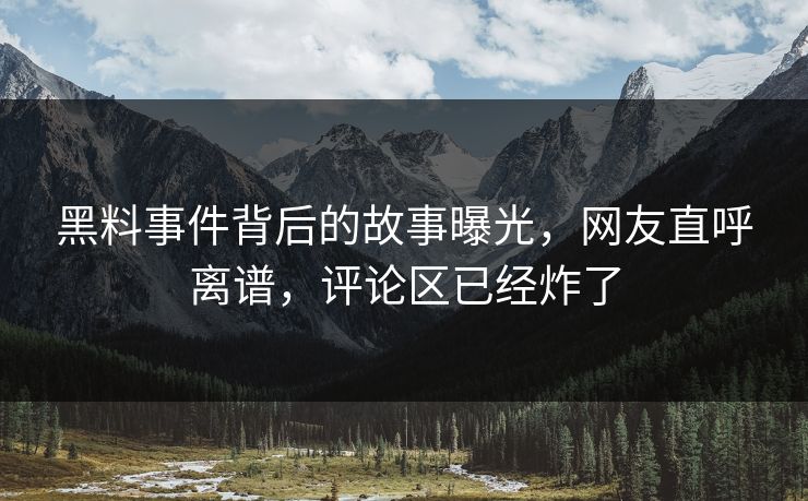 黑料事件背后的故事曝光，网友直呼离谱，评论区已经炸了