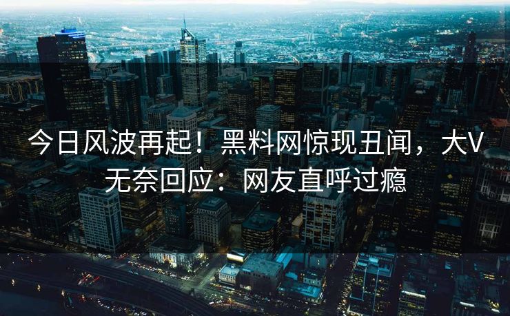今日风波再起！黑料网惊现丑闻，大V无奈回应：网友直呼过瘾