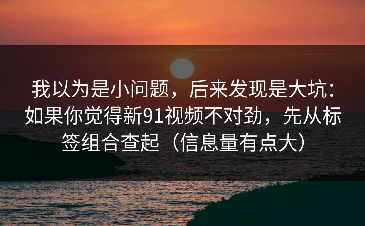 我以为是小问题，后来发现是大坑：如果你觉得新91视频不对劲，先从标签组合查起（信息量有点大）