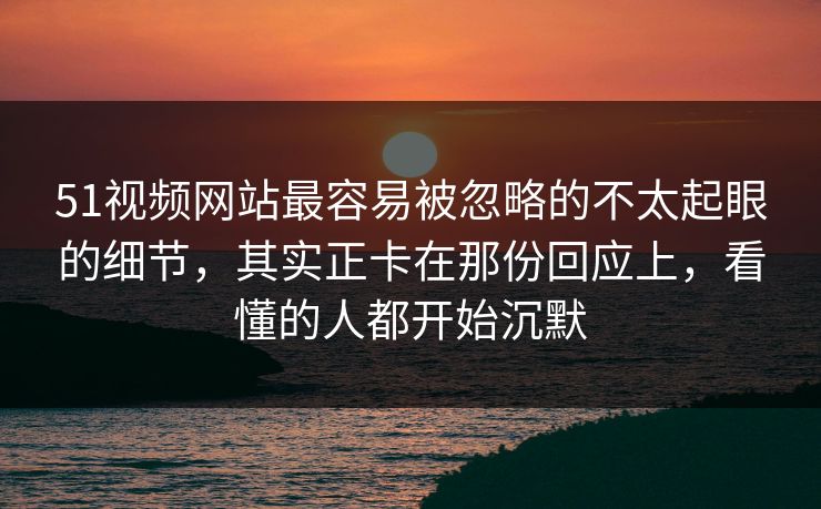 51视频网站最容易被忽略的不太起眼的细节，其实正卡在那份回应上，看懂的人都开始沉默